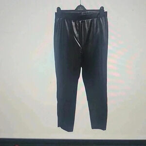 HALSTON BLACK STRAIGHT LEG FAUX LEATHER PULL ON DRESS PANTS WITH BOTTOM ZIPPER